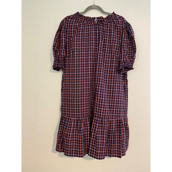 Free Assembly Dresses & Skirts - Free Assembly Women's Plaid Dress XL Cotton & Viscose Orange & Navy Ruffled Hem